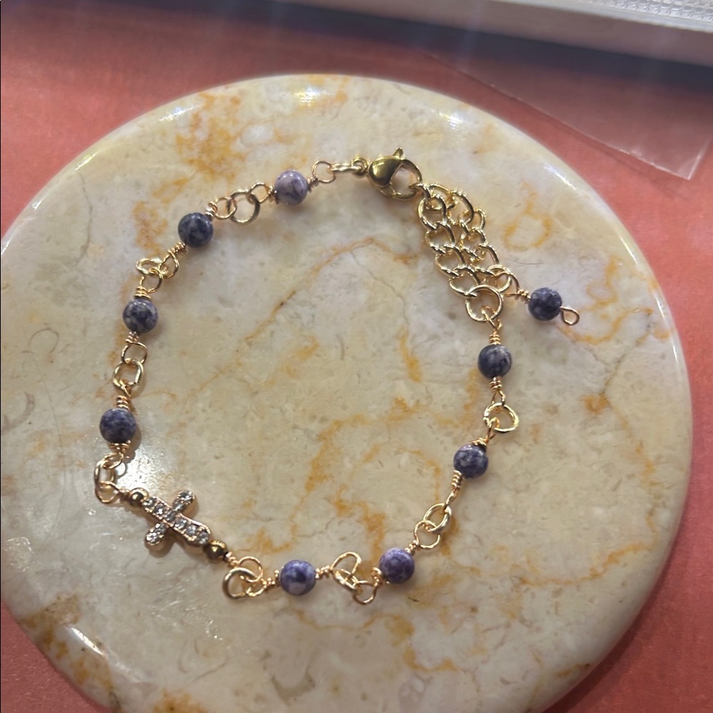 Artisan Sodalite and pave cross Beaded Bracelet